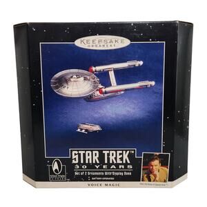 Hallmark Star Trek 30 Years Set Of 2 Ornaments With Display Case 1996 Brand New